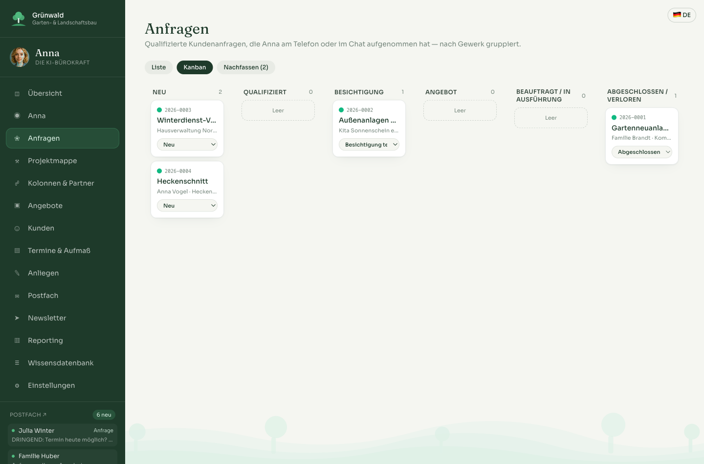 Kanban-Ansicht der Vorgänge